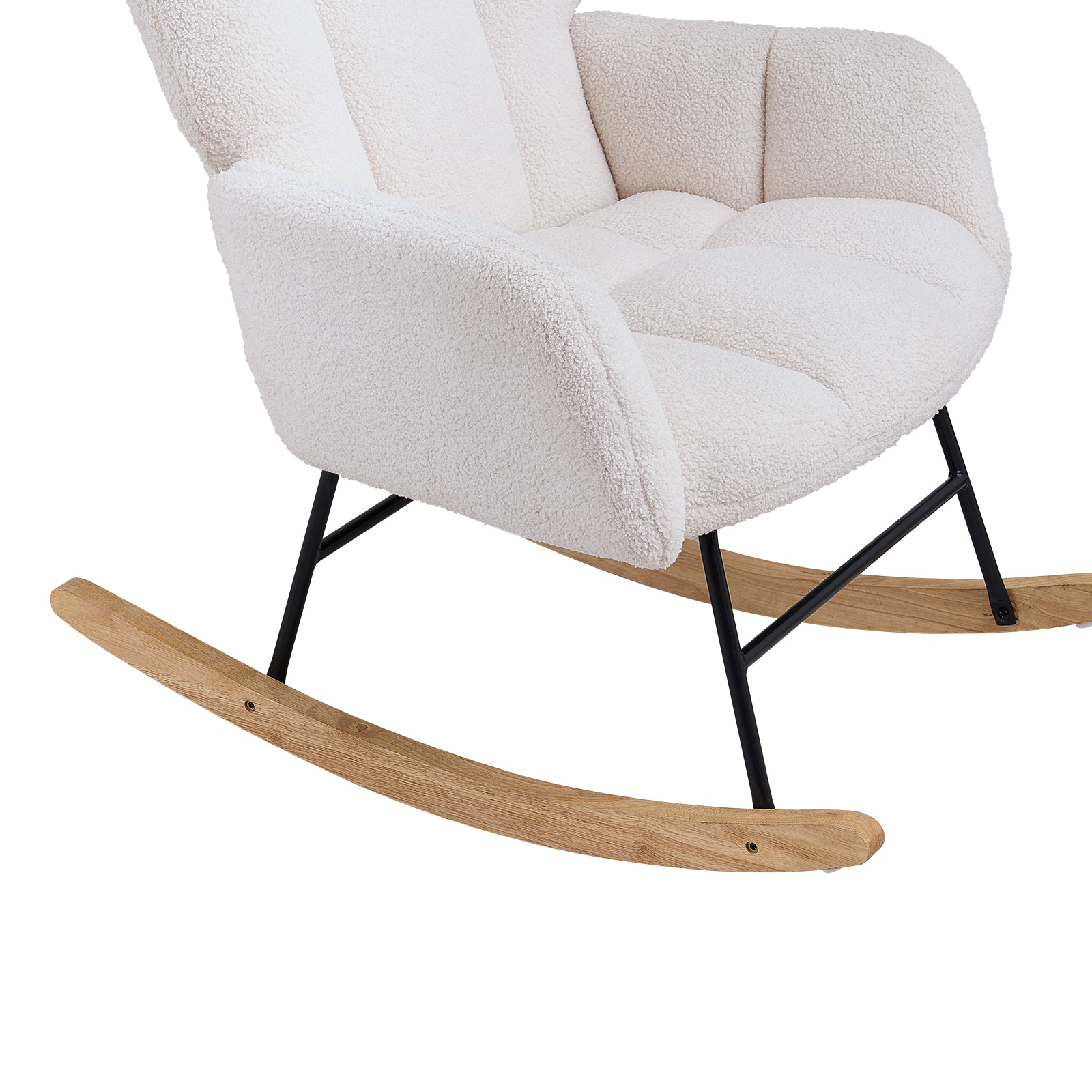 Rocking Chair Nursery, Glider Rocking Chair With Soft Seat And High Backrest, 250 Lbs Weight Capacity Teddy Fabric, Upholstered Glider Rocker Chair For Nursery, Bedroom, Living Room, Ivory White_maomaolike.com
